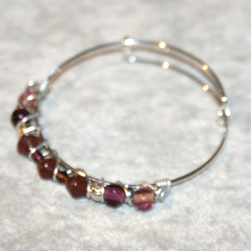 Amber, plum, and rose glass bangle bracelet BB-20-005